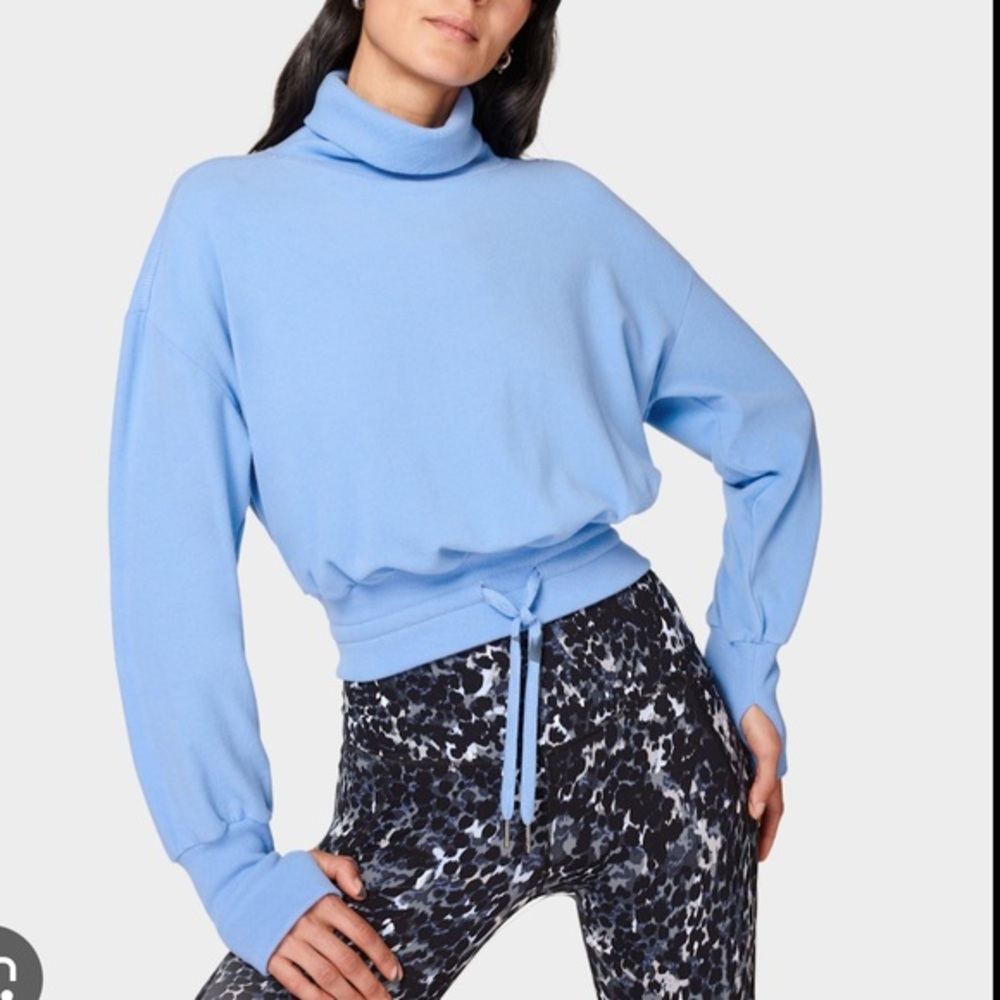 New Sweaty Betty Melody Luxe Fleece Pullover - Filter Blue | Sz 8/ Medium